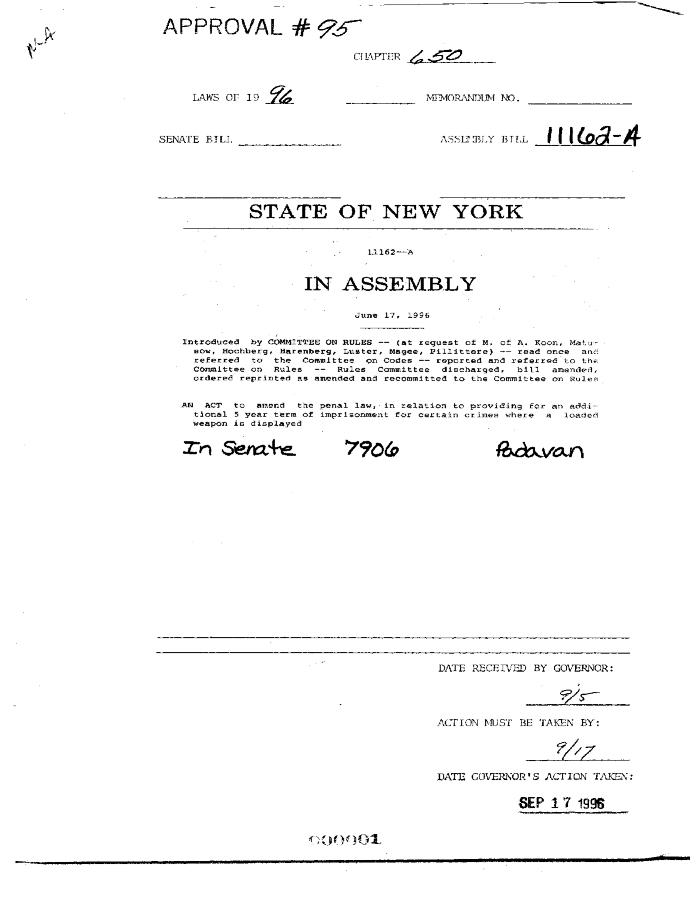 NYS Bill and Veto Jackets: 1996, Chapter 650
