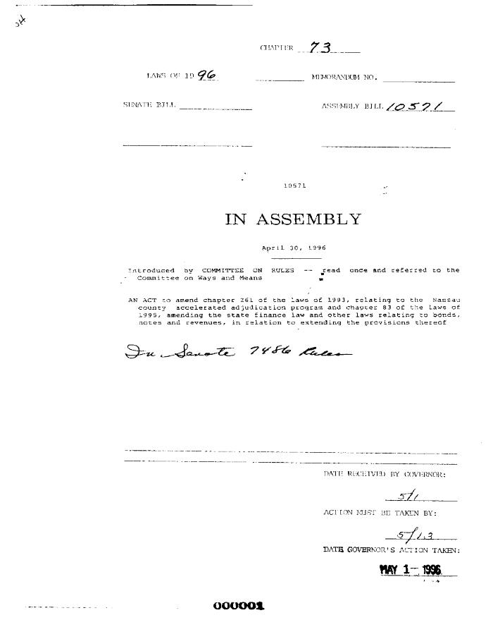 NYS Bill and Veto Jackets: 1996, Chapter 73