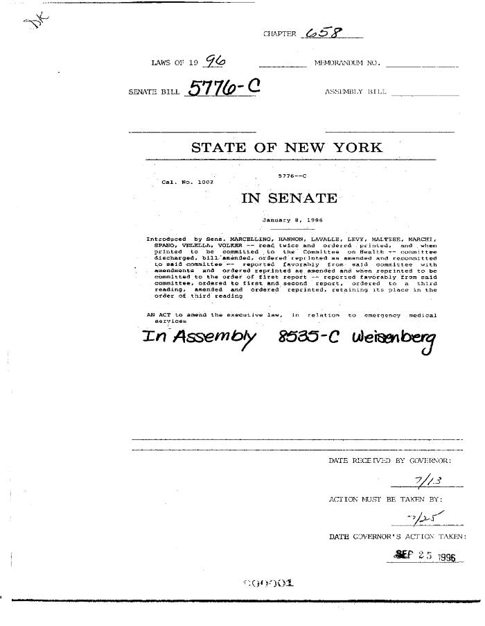NYS Bill and Veto Jackets: 1996, Chapter 658