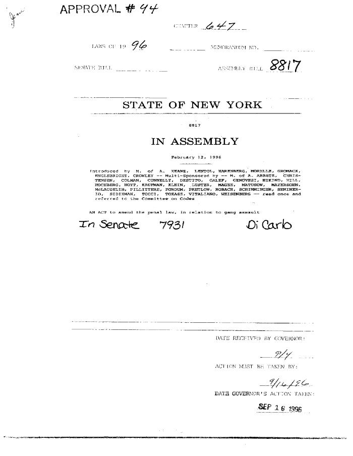 NYS Bill and Veto Jackets: 1996, Chapter 647