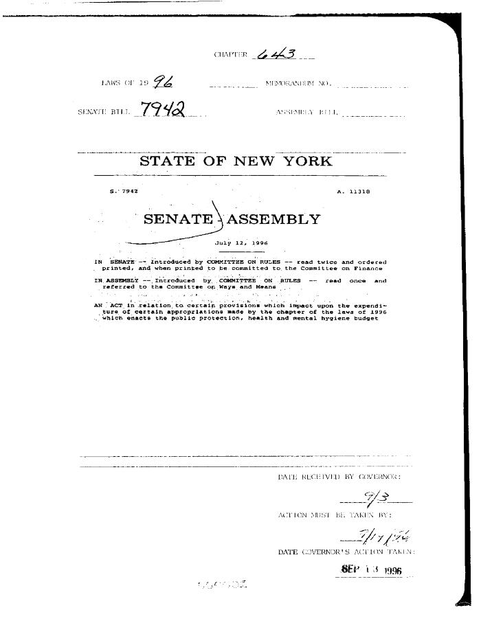 NYS Bill and Veto Jackets: 1996, Chapter 643