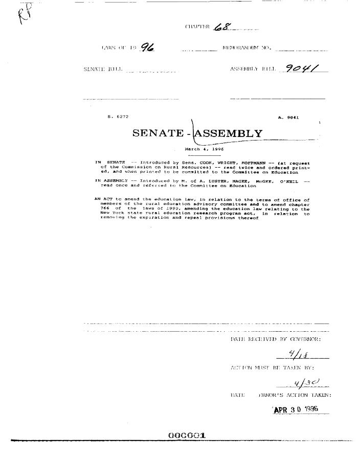 NYS Bill and Veto Jackets: 1996, Chapter 68