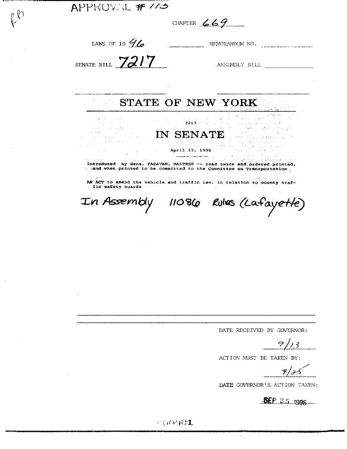 NYS Bill and Veto Jackets: 1996, Chapter 669