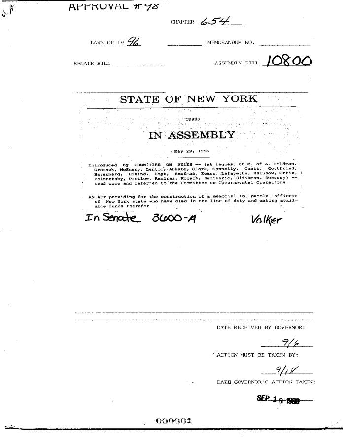 NYS Bill and Veto Jackets: 1996, Chapter 654