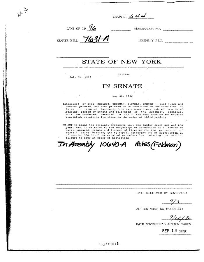 NYS Bill and Veto Jackets: 1996, Chapter 644