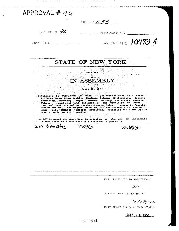 NYS Bill and Veto Jackets: 1996, Chapter 653