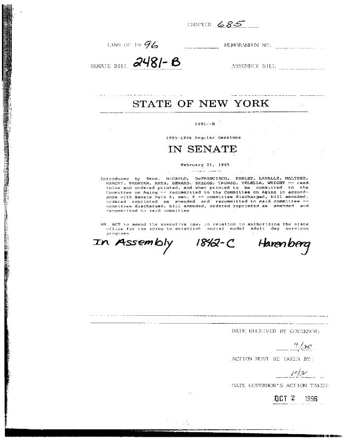 NYS Bill and Veto Jackets: 1996, Chapter 685