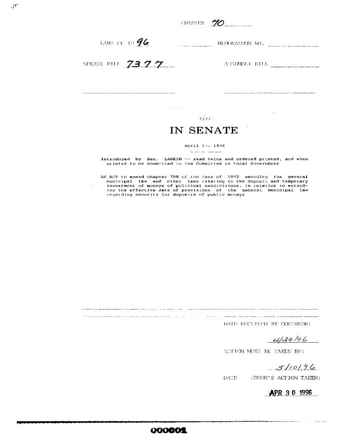 NYS Bill and Veto Jackets: 1996, Chapter 70