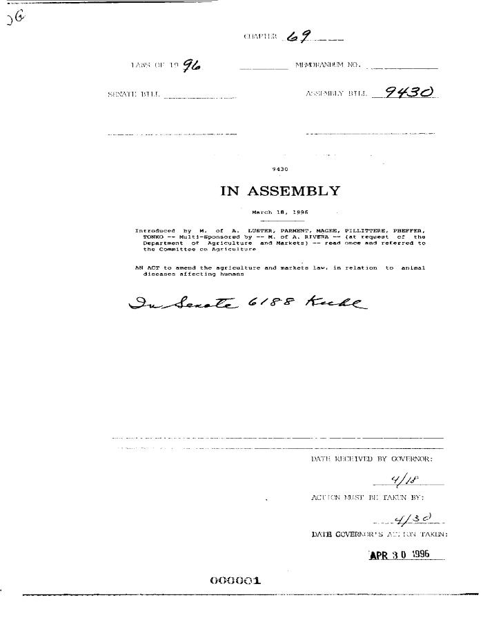 NYS Bill and Veto Jackets: 1996, Chapter 69