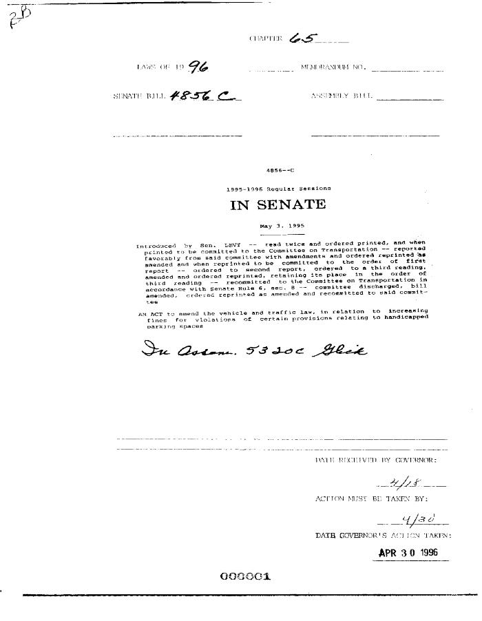 NYS Bill and Veto Jackets: 1996, Chapter 65