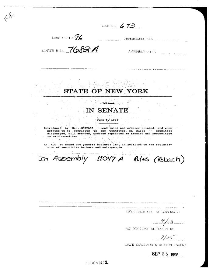 NYS Bill and Veto Jackets: 1996, Chapter 673