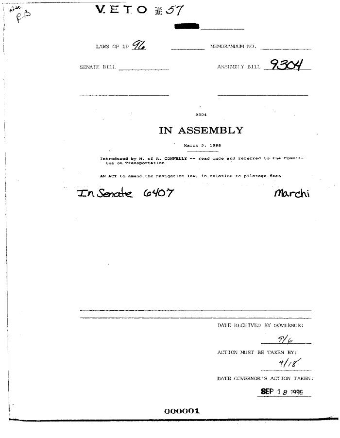 NYS Bill and Veto Jackets: 1996, Veto 57