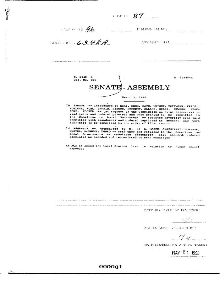 NYS Bill and Veto Jackets: 1996, Chapter 87