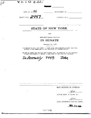 NYS Bill and Veto Jackets: 1996, Veto 22