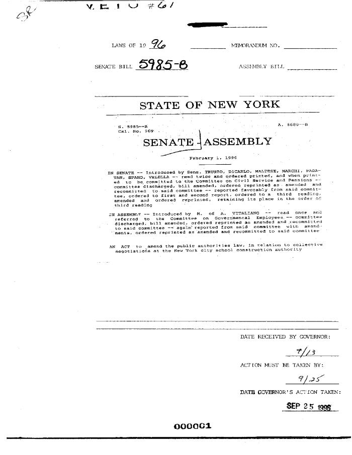 NYS Bill and Veto Jackets: 1996, Veto 61
