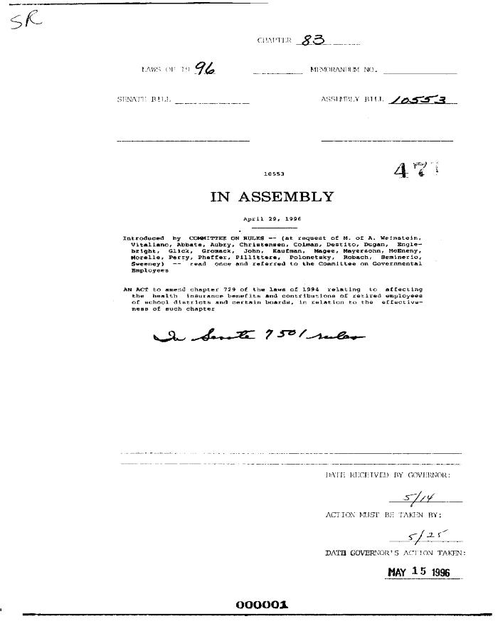 NYS Bill and Veto Jackets: 1996, Chapter 83