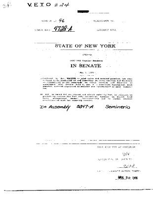 NYS Bill and Veto Jackets: 1996, Veto 24