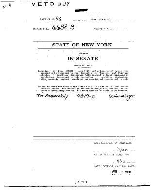NYS Bill and Veto Jackets: 1996, Veto 39