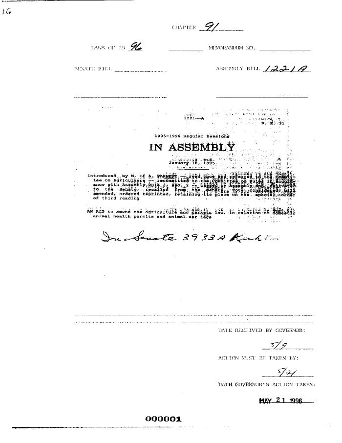 NYS Bill and Veto Jackets: 1996, Chapter 91