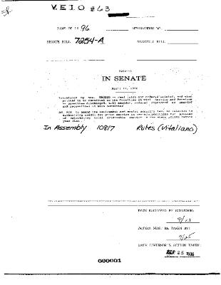 NYS Bill and Veto Jackets: 1996, Veto 63