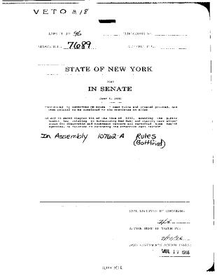 NYS Bill and Veto Jackets: 1996, Veto 18