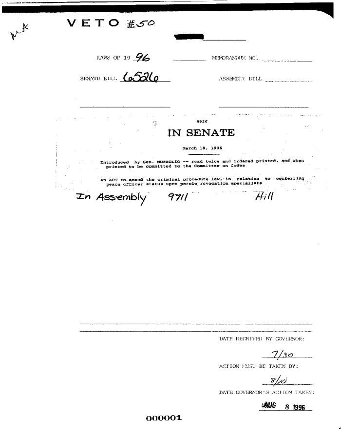 NYS Bill and Veto Jackets: 1996, Veto 50