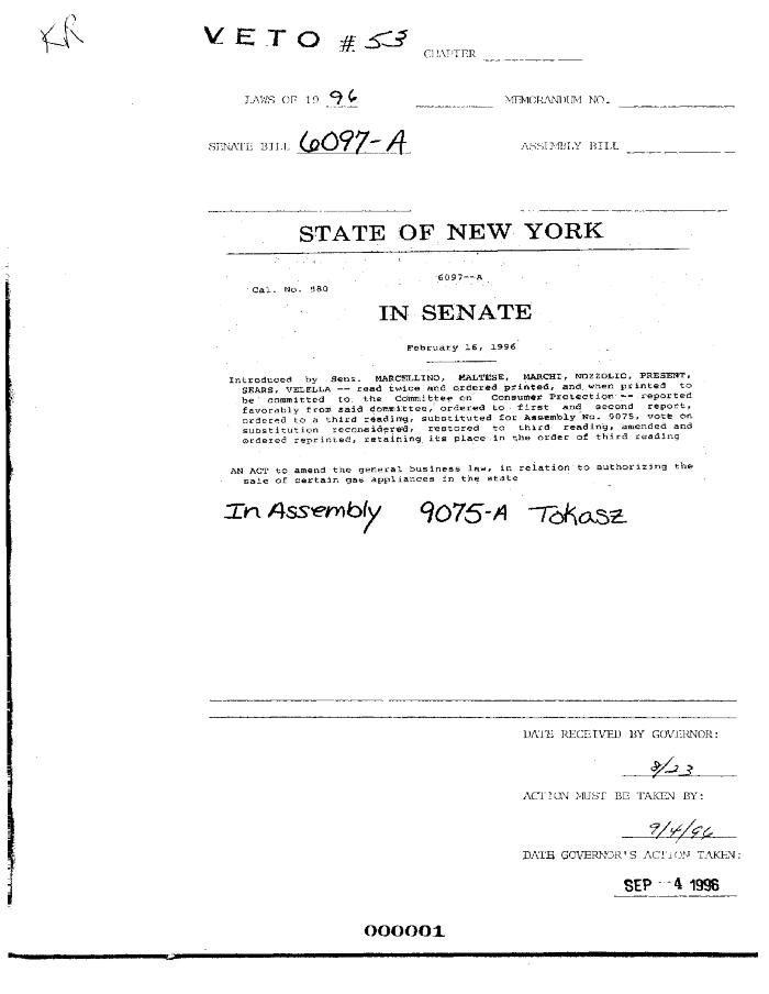 NYS Bill and Veto Jackets: 1996, Veto 53