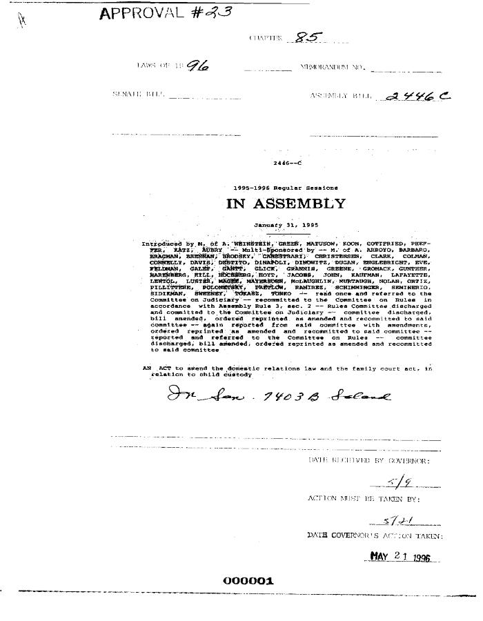 NYS Bill and Veto Jackets: 1996, Chapter 85