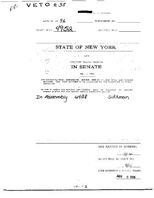 NYS Bill and Veto Jackets: 1996, Veto 38