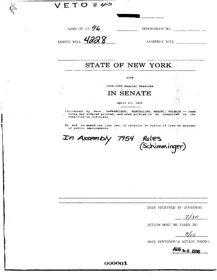 NYS Bill and Veto Jackets: 1996, Veto 45