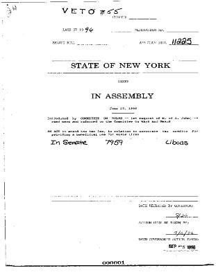 NYS Bill and Veto Jackets: 1996, Veto 55