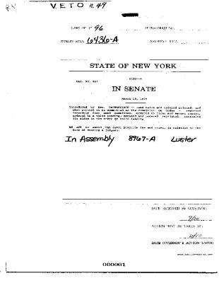 NYS Bill and Veto Jackets: 1996, Veto 49