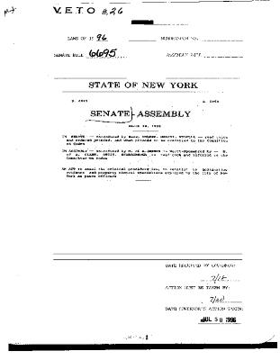 NYS Bill and Veto Jackets: 1996, Veto 26