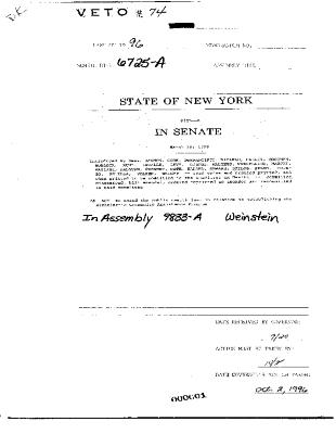 NYS Bill and Veto Jackets: 1996, Veto 74