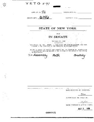NYS Bill and Veto Jackets: 1996, Veto 71