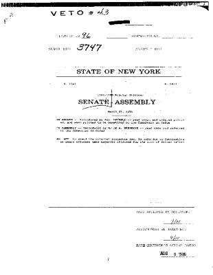 NYS Bill and Veto Jackets: 1996, Veto 43