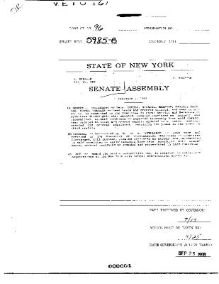 NYS Bill and Veto Jackets: 1996, Veto 61