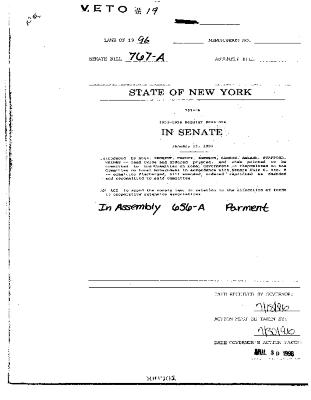 NYS Bill and Veto Jackets: 1996, Veto 19