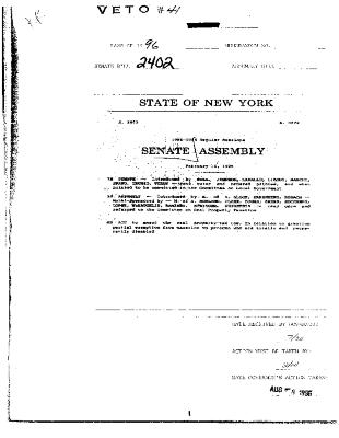 NYS Bill and Veto Jackets: 1996, Veto 41