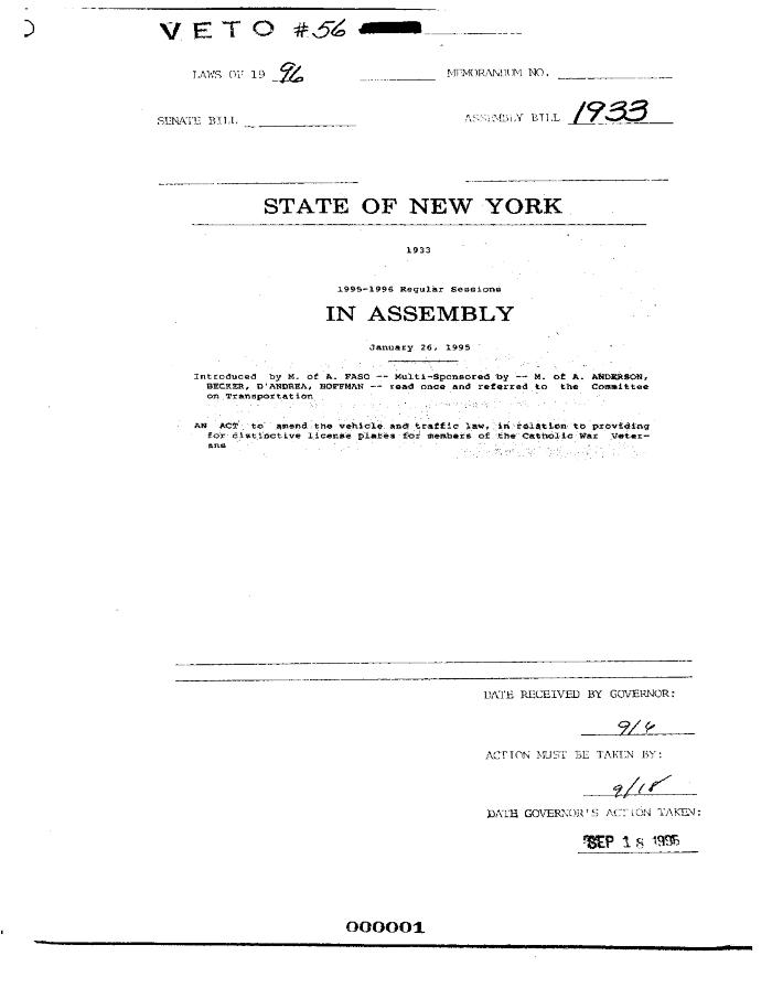 NYS Bill and Veto Jackets: 1996, Veto 56