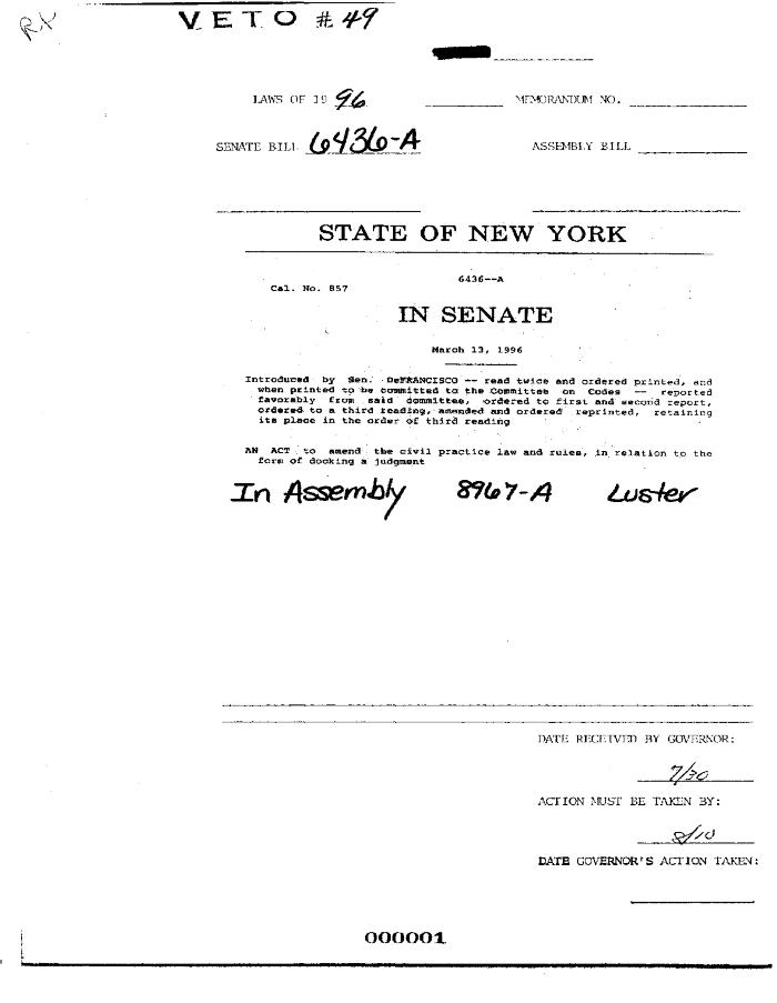 NYS Bill and Veto Jackets: 1996, Veto 49