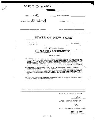 NYS Bill and Veto Jackets: 1996, Veto 42