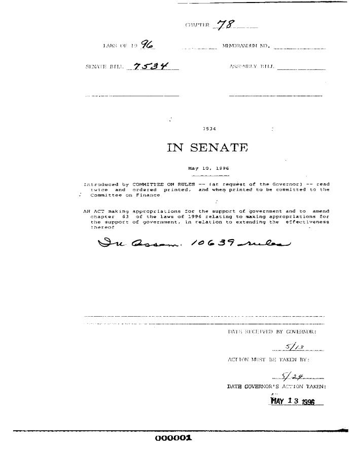 NYS Bill and Veto Jackets: 1996, Chapter 78