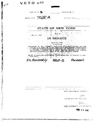 NYS Bill and Veto Jackets: 1996, Veto 27