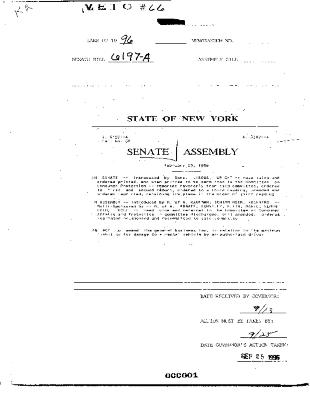 NYS Bill and Veto Jackets: 1996, Veto 66