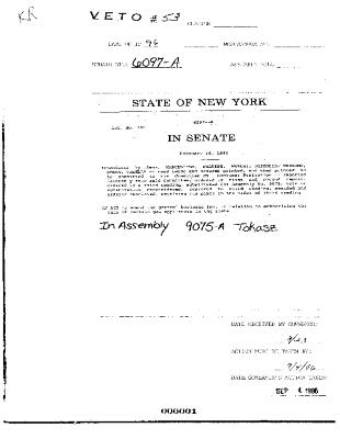 NYS Bill and Veto Jackets: 1996, Veto 53