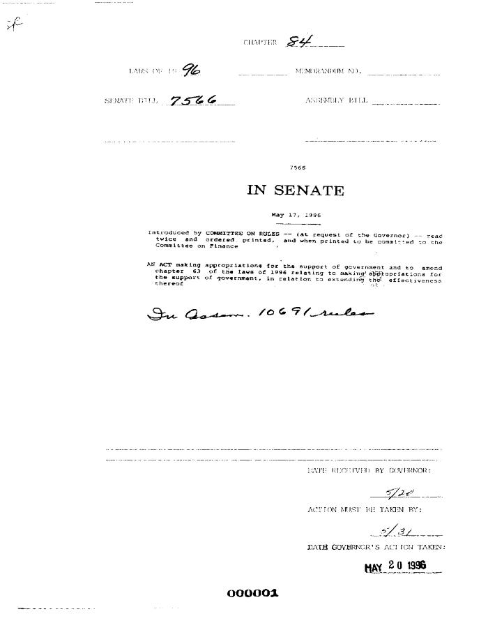 NYS Bill and Veto Jackets: 1996, Chapter 84