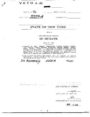 NYS Bill and Veto Jackets: 1996, Veto 36