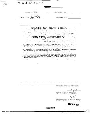 NYS Bill and Veto Jackets: 1996, Veto 62