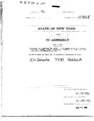 NYS Bill and Veto Jackets: 1996, Veto 12